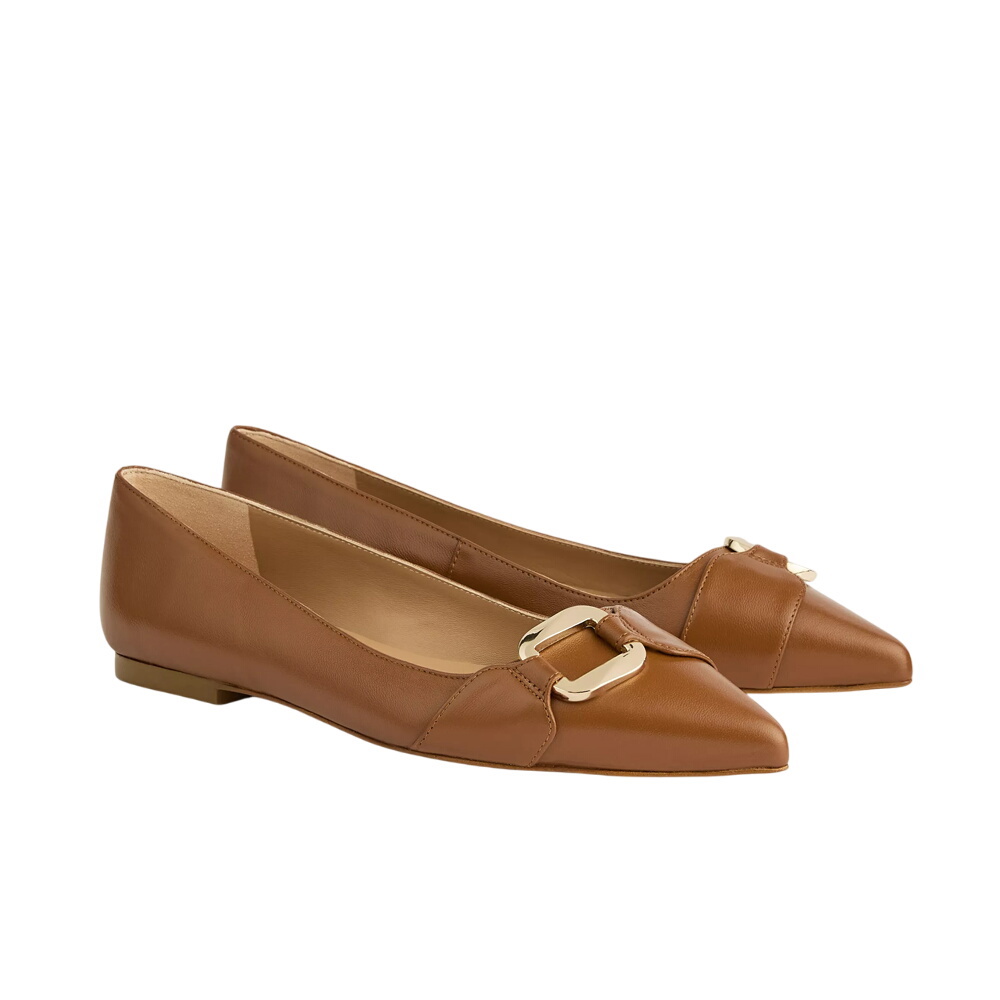 L.K. Bennett Ethel Brown Leather Pointed Flats